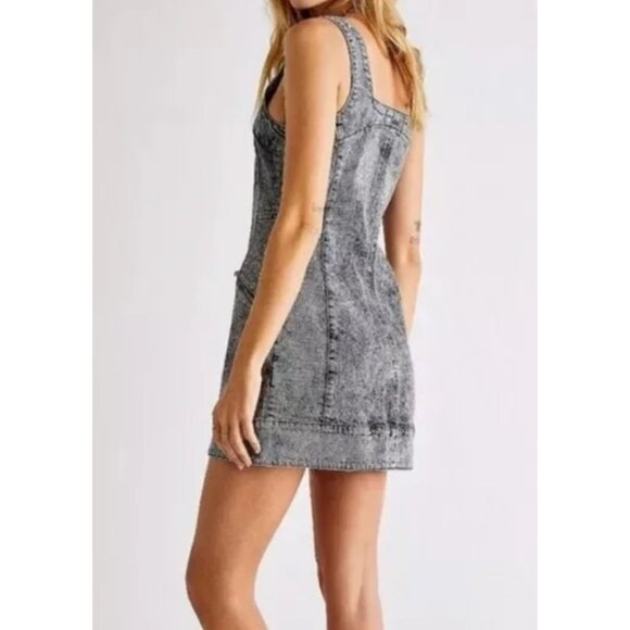 Free People We The Free Johnny Gray Denim Mini Dress Size 6 Boho Y2K 90s - Picture 4 of 10